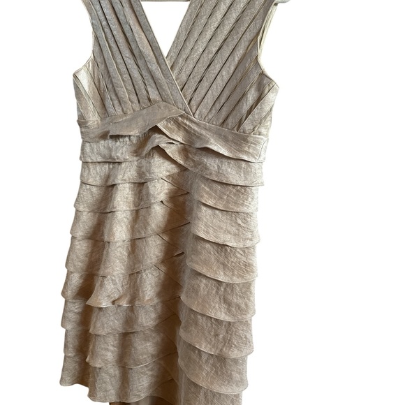 Spiegel Woman’s Size 10 Champagne Gold Ruffled Tiered Cocktail Dress Wedding - Picture 2 of 10